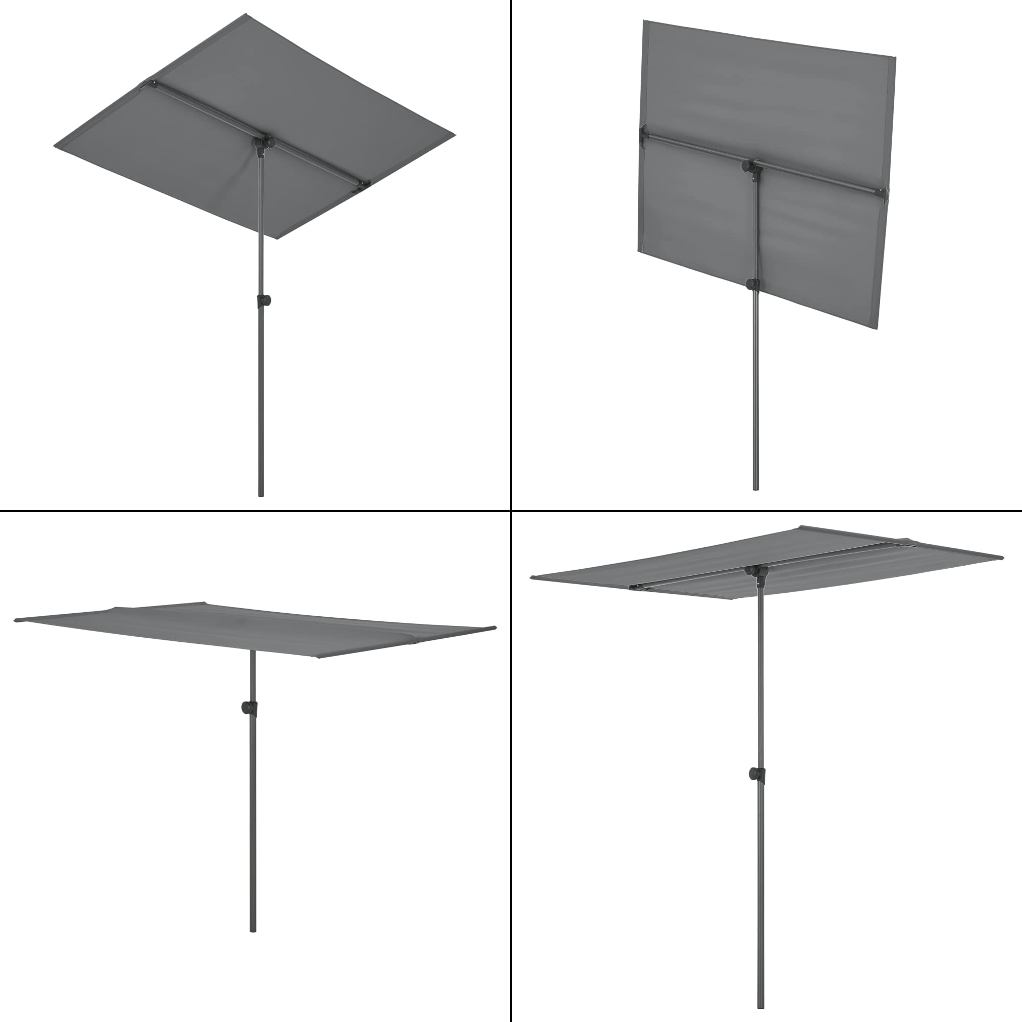 pro.tec Balkonblende Carsoli 180 x 130 cm Gartenschirm 360° drehbar Sonnenschirm UV 50+ wasserfest Balkonschirm rechteckig Grau