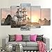Produktbild LVQIANHOME Leinwanddrucke Gedruckt Leinwand Wohnzimmer Hd Dekoration Moderne 5 Panel Sonnenaufgang Segelboot Bilder Malerei Wandkunst Poster-Gerahmt
