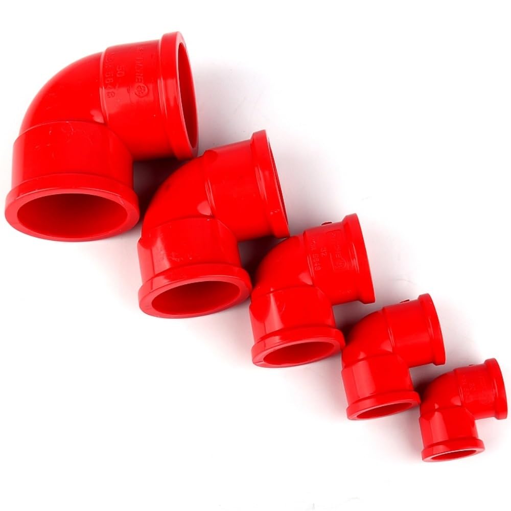 Złączki rurowe PCV, 2 szt. 20-50mm czerwona rura pcv 2-drożne złącze 90 stopni nawadnianie ogrodu równe kolanko adapter rurowy armatura rury wodnej(25mm)