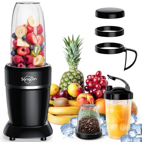 Comparison: Best Blender To Make Frozen Drinks 8 Sangcon 1000W Blender for Smoothies, Blenders for Kitchen with (3) Cups (2) Spout Covers (1) Storage Cap (1) To-Go Cap, Portable Blender for Shakes and Smoothies, Ice Crushing, Frozen Drinks, Spices