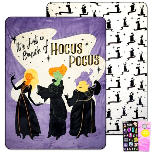 Disney Hocus Pocus Throw Blanket Set - Bundle Large Sanderson Sisters Kids & Teens Blanket for Bedroom Decor Plus More | Hocus Pocus Blanket Size 60 x 80