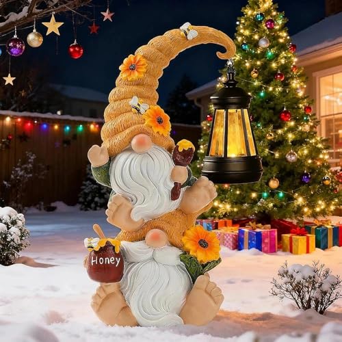 QZZP Christmas Garden Gnome Statue with Solar Lights...