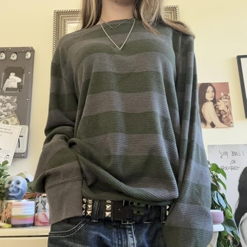 Y2K Striped Long Sleeve Top for Teen Girls Vintage Grunge Aesthetic Cute Shirt Downtown Girl Clothes Harajuku Streetwear2