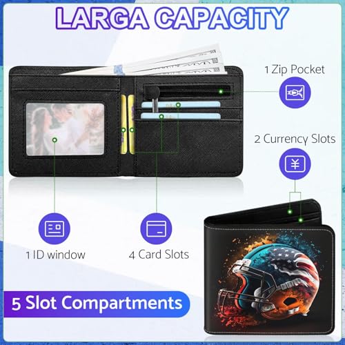 Image of Boys Wallet for Teens, Cool Kids Wallet for Boys Ages 8-10 9-12 11-15, Funny Helmets Leather Bifold Rfid Blocking, Coin Pocket Id Window for Teen Men Youth Guys Birthday Christmas Gifts