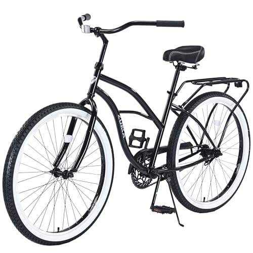 FOMAS Cruiser Bike 26 inch Single Speed Beach Bicycle with Rear Rack City Commuter Bike for Men Women Adult Cruiser Bicycle 26 inch Rear Coaster Brake Bike Black