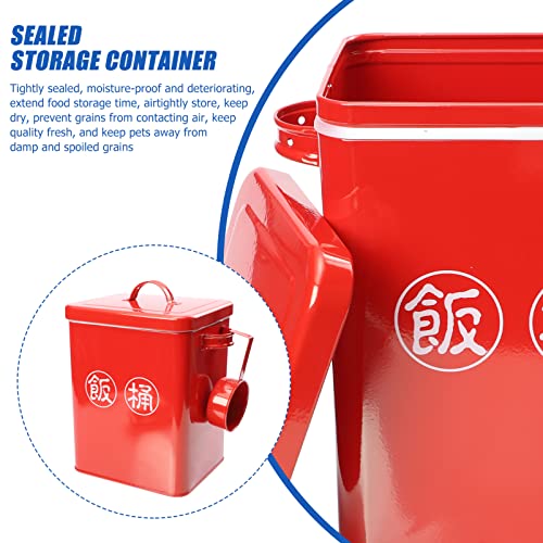 Yardwe Vintage Storage Box Dog Treat And Food Storage Tin With Serving Scoop Airtight Pet Food Container Bucket Canister For Cats Food Dry Fresh Dog Owners Rice Coffee Red 6L Galvanized Stock Tank #TOP3