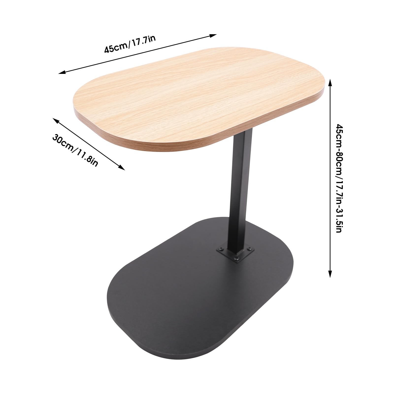 Mesa auxiliar en forma de C, pequeña mesa de café, sofá, mesa auxiliar para salón, dormitorio, tamaño de la placa superior 45 x 30 cm (madera, altura ajustable)