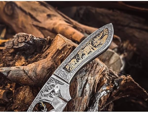 Handengraved Hunting Knife Skinning Knife 440C Stainless Steel Fixed Blade Knife with Sheath for Outdoor Camping, Fishing, Hunting
