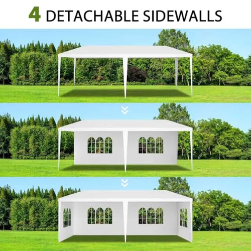 Image of 10x20 White Canopy Tent with 4 Removable Sidewalls and Windows, Waterproof Outdoor Party Gazebo Tent for Backyard Wedding Events BBQ Graduation