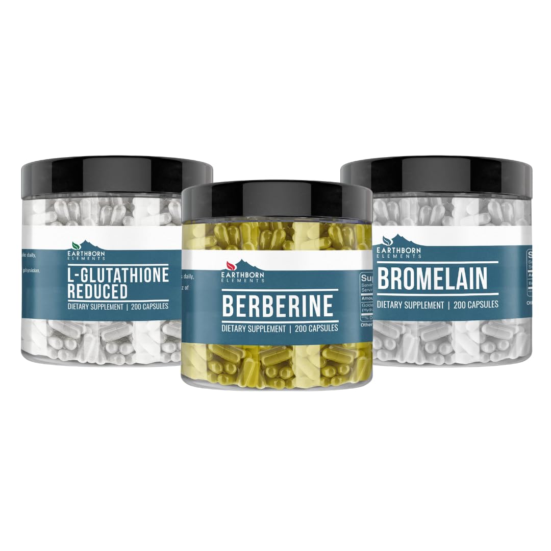 glutathione and berberine Amazon.com: Earthborn Elements Berberine, L-Glutathione, & Bromelain  Capsule Bundle (200 Capsules Each), Pure & Undiluted, No Additives : Health  & Household