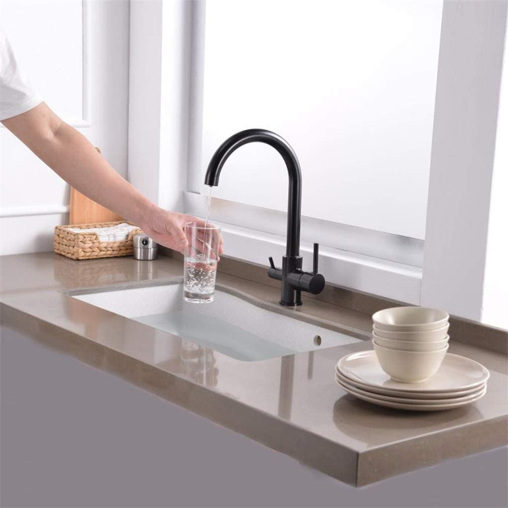 Robinet 3 voies cuisine eau potable noir mat mitigeur évier douchette