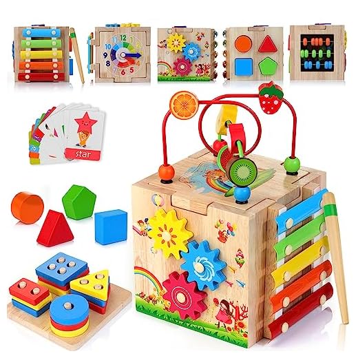 HELLOWOOD Cubos de Actividades 8 en 1 Cubo de Habilidades Motoras de Madera para Bebés Tablero de Apilamiento Clasificación Juguetes de Aprendizaje Montessori de Madera para Niñas Niños de 1 2 3 Años