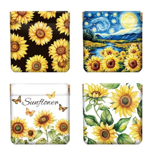 Peacoblue 4 monederos para apretar, girasoles, 11cm x 12cm, Girasoles