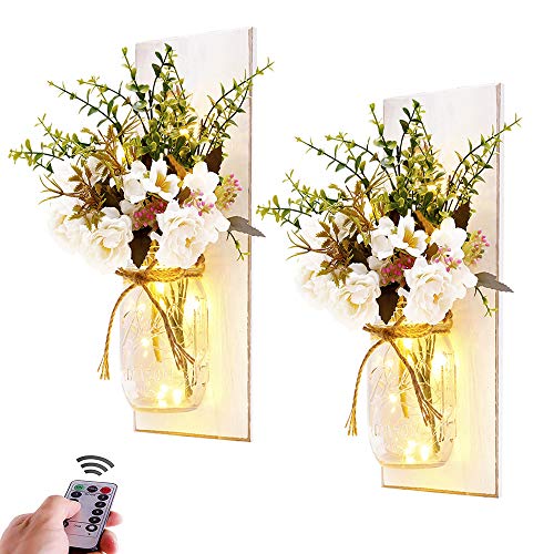 Rustic Wall Sconces Mason Jar Sconces Handmade Wall Art Hanging Design with Remote