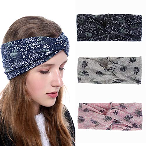 3 Pack Boho Headbands for Women Cross Elastic Hair Band Stretchy Headwraps Yoga Running Exercise Sports Workout Hair Bands