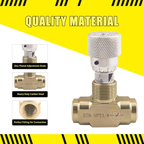 Image of Straight Flow Control Needle Valve for Hydraulic System, Heavy-Duty Carbon Steel Pressure Fittings with 3 /8 inch NPT Connection and Rotatable Knob