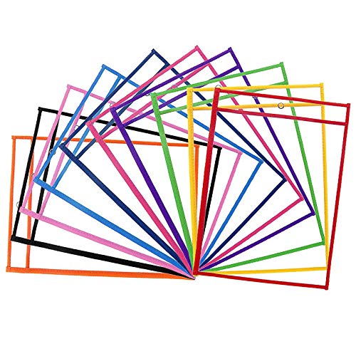 ZWOOS 10 Piezas Resuable Dry Erase Pockets Papelería Suministros, Oficina, para la Organización en el Aula y Colegio, Guardería, Ludoteca...