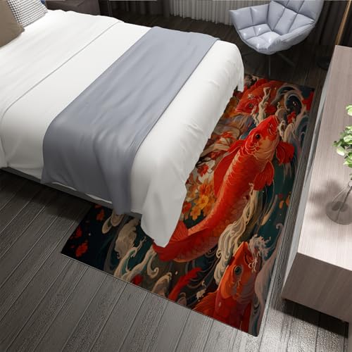 Tapis poisson rouge 140x200 anti-glisse : la solution moderne pour grands salons et couloirs