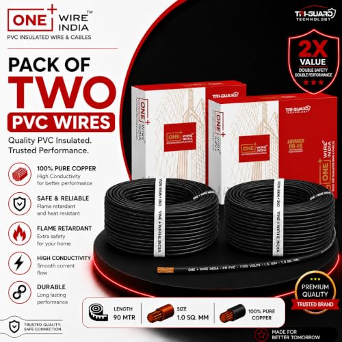 Image of 90m PVC Copper Electrical Wire (Pack of 2), Black, 1.0 mm