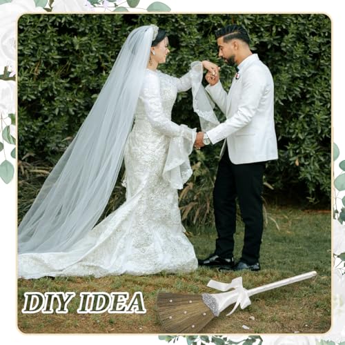 Quaocens White Whisk Broom for Jumping Ceremony, With White Ribbon and Faux Pearls, DIY Wedding Ceremony Crafts - Thumbnail 5