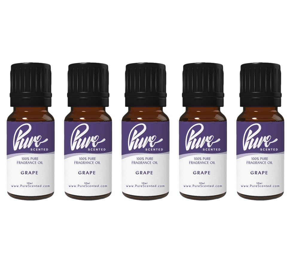 Pure Scented 50ml Fragrance Oils - 5 x 10ml Suitable for Candles, Soaps, Slime, Diffusers, Cosmetics, Wax Melts, Designer (5 x 10ml, Grape)