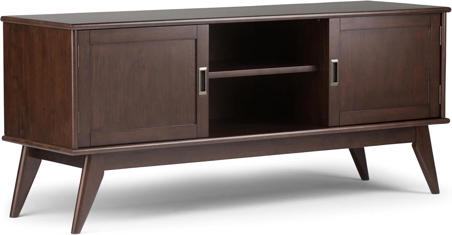 Bablon Solid Hardwood 60 inch Wide Mid Century Modern TV Media Stand for TVs up to 65 inches for The Living Room and Entertainment Center (Medium Auburn Brown)-image-39