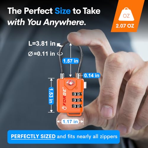 Image of TSA Approved Cable Luggage Locks, Re-settable Combination with Alloy Body, Orange 4 Pack, One Size, Modern
