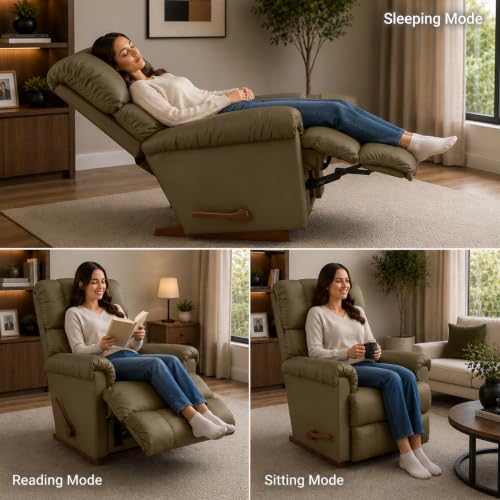 Image of LA Z BOY American Imported Pinnacle Single Seater Manual Italian Leather Reclina Rocker Recliner Sofa | Premium Durable Iconic Comfort Home Design | Living Room Relax Seating Chair | Pebble