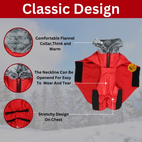 Image of Sage Square Quilted Fur Dog Winter Coat Jacket- Windproof, Waterproof, Pet Apparel, Insulated, Adjustable, Soft & Snug, Warm & Cozy Comfort for Indoor & Outdoor Use (Red) (Large - 24 inch)