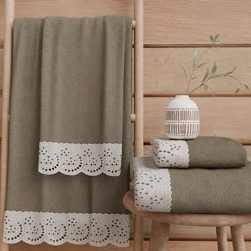 Petti Artigiani Italiani - Badetücher aus 100% Baumwoll-Frottee, Handtuch-Set 1 + 1, 2 Stück, 1 Gesichtshandtuch und 1 Handtuch, Schlamm – Ansicht 1