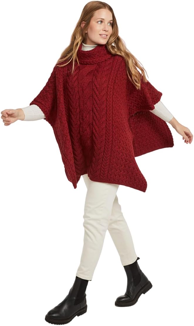 Aran Woollen Mills Supersoft Merino Wool Poncho with Cowl Neck