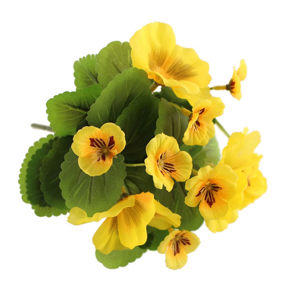 FloristryWarehouse Faux Silk Artificial Pansy Flower Bush 28cm Yellow