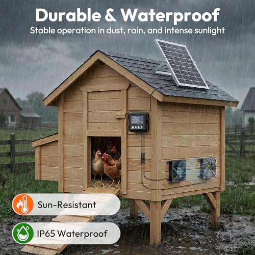INNOLAND Solar Powered Fan for Chicken Coop & Greenhouse, 25W Solar Exhaust Fan with 7500mAh Battery, Smart 3 Modes with Motion Sensor, IP65 Waterproof Ventilation Kit for Shed | Dog House | Workshop - 5