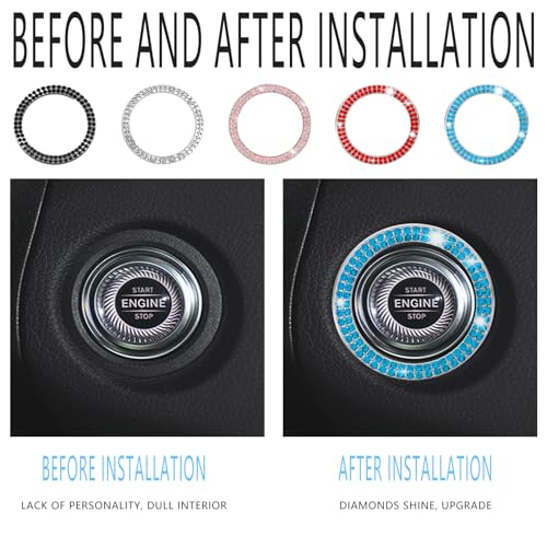 Luminuti Bling Crystal Push Start Engine Button Cover, Car Rhinestone Engine Start Ring Decals, Start Stop Button Cover/Sticker, Sparkling Car Interior Accessories for Women (Blue)
