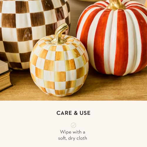 Image of MACKENZIE-CHILDS Resin Pumpkin, Small, Golden-Yellow-and-White Amber Check