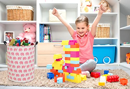 Hiyagon Pink Girls Laundry Basket Baby Elephant Hamper For Nursery Girl Cute Toy Storage Bin For Kids Pink Elephant Room Decor(Pink Elephant) #TOP4