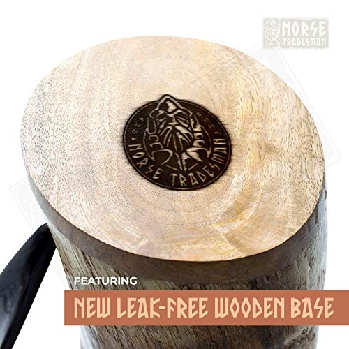 Norse Tradesman Xl Viking Drinking Horn Mug - 100% Authentic Beer Horn Tankard With Hardwood Bottom And Ring Engravings | The Eternal, Polished, Approx. 30 Oz #TOP3