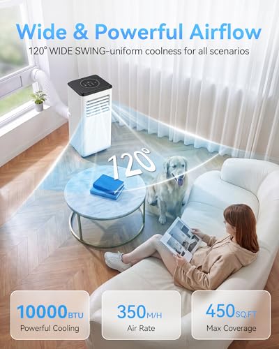 Image of 10,000 BTU Portable Air Conditioner Cools Up to 450 Sq.Ft, 5-in-1 Portable AC Unit with Cool, Fan, Dehumidifier, Sleep, 24H Timer,LED Display & Remote Window Kit for Bedroom Dorms Apartment