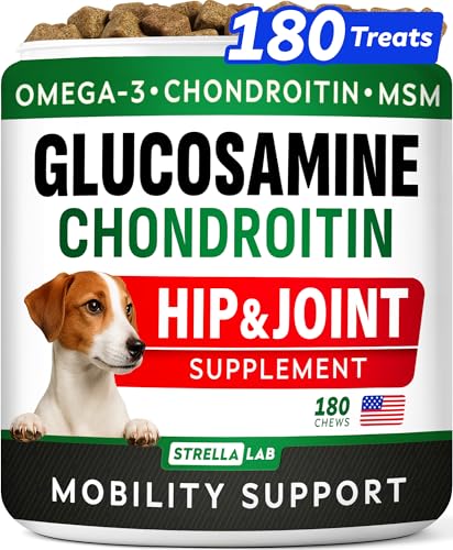 Glucosamine for Dogs w/Chondroitin - Hip & Joint Supplement for Dogs w/Omega-3 Fish Oil - Chondroitin MSM - Advanced Mobility Chews - Joint Pain Relief - Hip & Joint Care - Made in USA (180Ct)