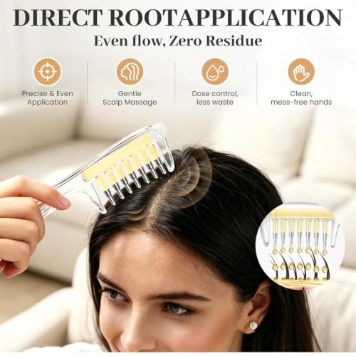 Image of Go well Hair Oil Applicator Comb, Refillable Scalp Massager & Liquid Dispenser with Storage Base, Even Oil Distribution Tool for All Hair Types & Growth Routines pack of 01