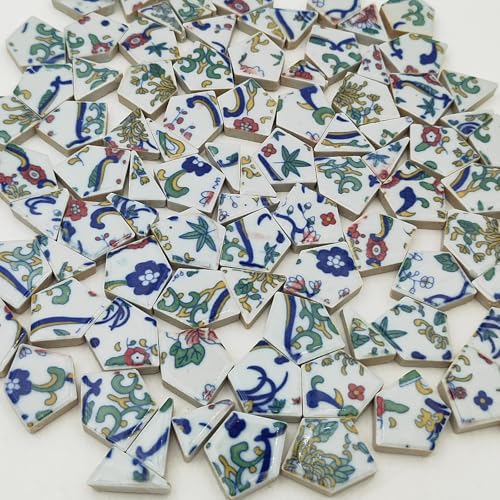 500g Broken Ceramic Porcelain Mosaic Tiles for Crafts, Irregular Blue and White Porcelain Mosaic Pieces for DIY Vase Mosaic Projects (Medium 9)