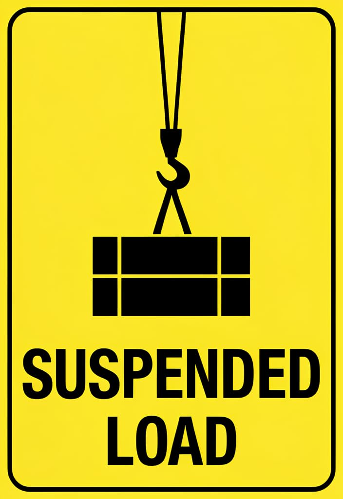 peiyeety Suspended Load Warning Tin Sign 12x8 Inch, Yellow & Black Safety Metal Wall Decor Plaque for Construction Site, Warehouse, Workshop, Garage, Industrial Home Decor Gift
