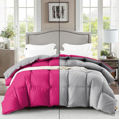 Image of Reversible Heavy Winter Comforter King Size 90 inchX106 inch | 600 GSM Fill for Winter Comforter /Rajai /Duvet /Blanket Hotel Luxury Soft Fluffy King Size - Hot Pink /Silver Grey Color