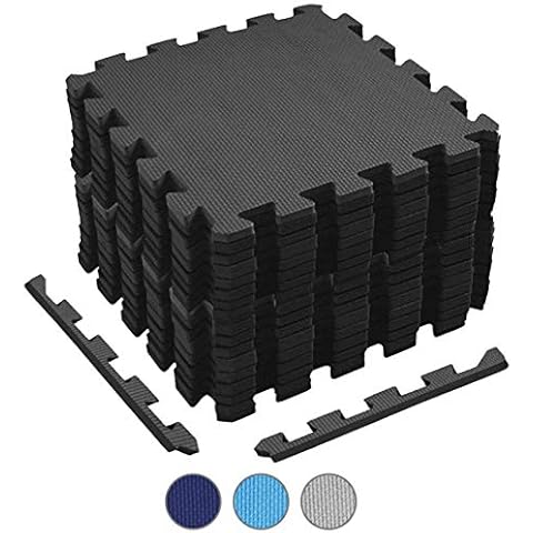 ComFy Mat Interlocking Foam Floor Mats | 16 Puzzle Tiles + Edges | Protective & Gym Flooring | Home Gym, Garage, Treadmill, Baby Playroom | 12" x 12" (Black) Cover