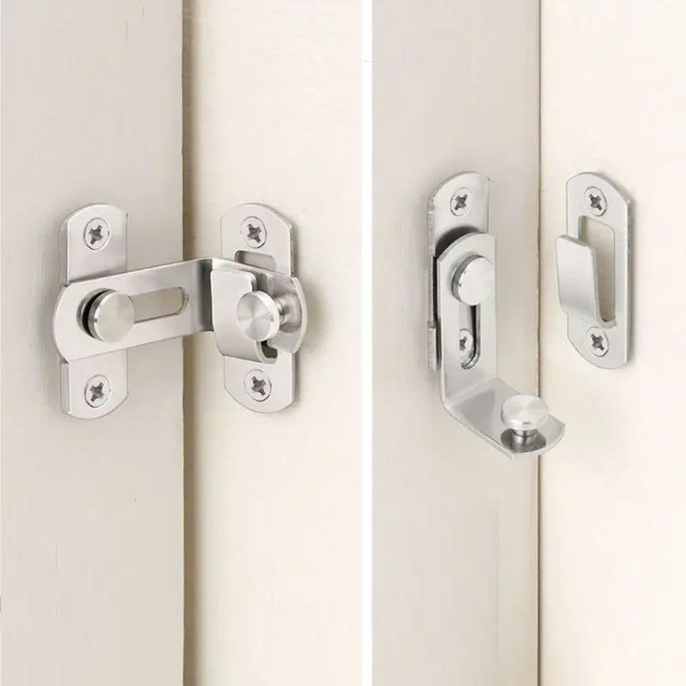 PULaif Door Lock Bolt, Stainless Steel 90 Degree Locking Latch Sliding Barn Door Window Gate Lock Multiple Sizes(L)