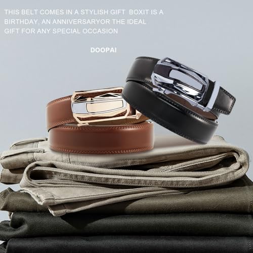 Image of DOOPAI Men's Ratchet Leather Belt Set - 2 Pack Sliding Belt Adjustable For Gift Mens Dress Casual 1 3 /8 inch,Cut for Fit