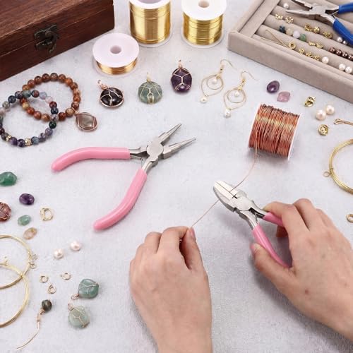 Image of Mudder 2 Pieces Jewelry Making Tool Bail Making Pliers 6 in 1 Jewelry Wire Bending Pliers for Beading Looping Shaping Wire DIY Crafts(Pink)