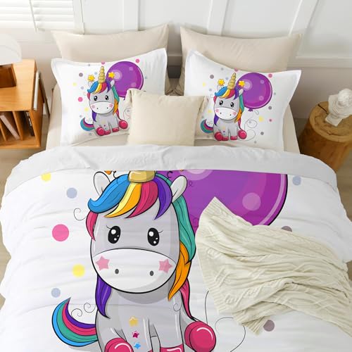 XIKMLSID Einhorn Bettwäsche Single 135x200cm - Mikrofaser 2-teilig