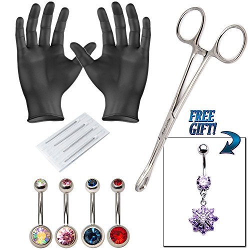 Buy 10 Pcs. Belly Piercing Kit Incl. 4 Belly Rings, Needles, Forceps