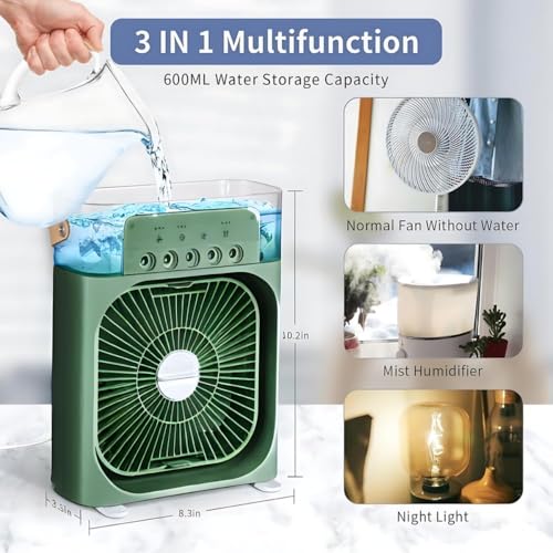 Image of Drumstone 15 𝒀𝒆𝒂𝒓𝒔 𝑾𝒂𝒓𝒓𝒂𝒏𝒕𝒚 Portable Personal Air Cooler Fan with Mist | Mini Evaporative Cooling Fan with 3 Speed Levels, Spray Modes, Timer & 7-Color LED Light for Home